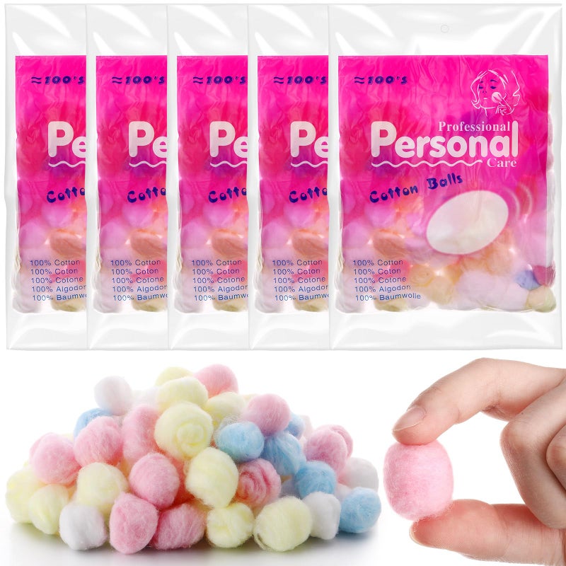 500 Pcs Colored Cotton Balls Bulk Natural Cotton Balls Soft Small Degreasing Cottonballs for Face Makeup Nail Polish Removal Home Use